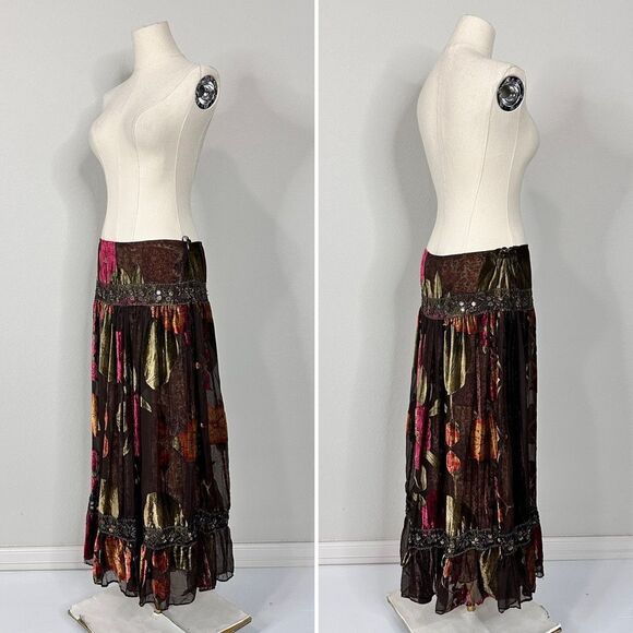 Y2K Debbie Shuchat Burnout Velvet Maxi Skirt 8 Boho Festival Whimsigoth Flaw - Picture 15 of 16